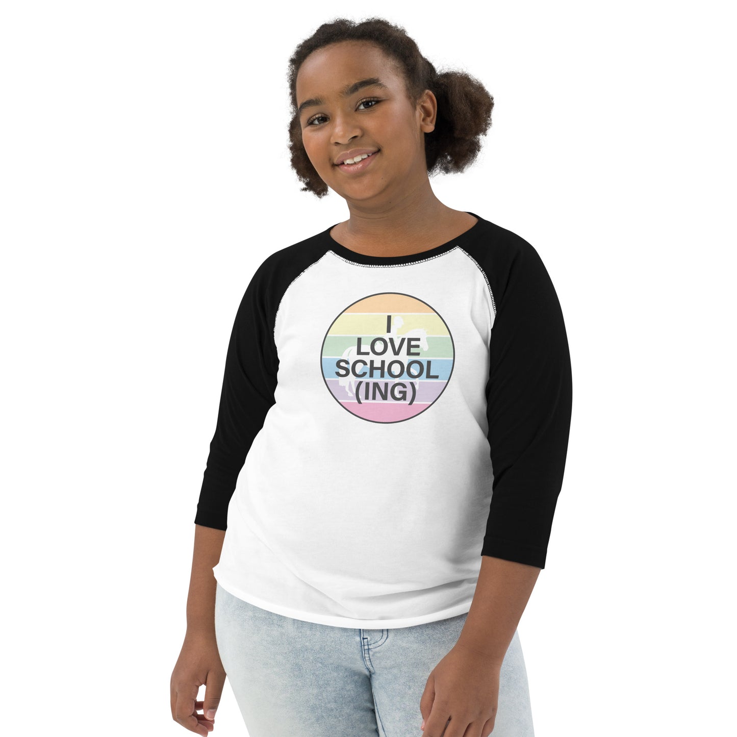 Youth Baseball Shirt "I LOVE SCHOOLING" in Fun Fetti Pastel Colours