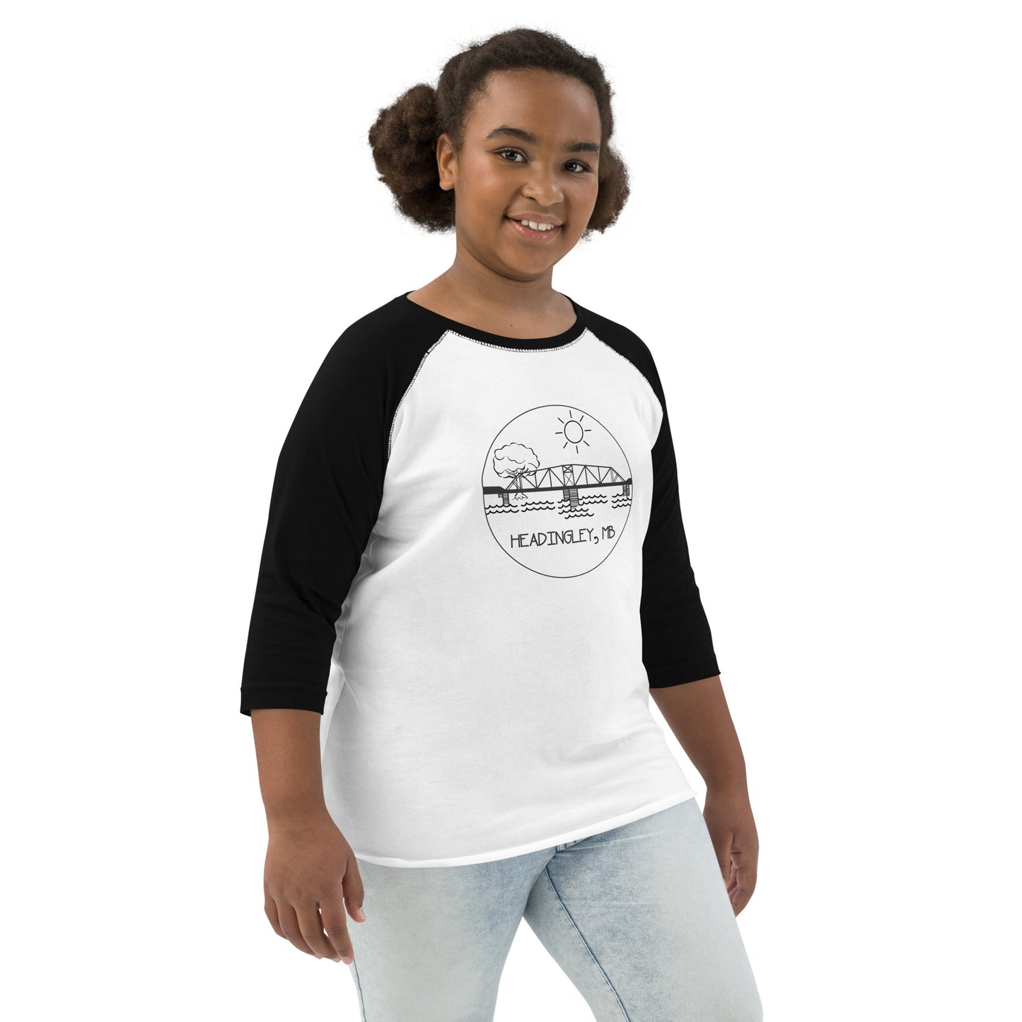 Youth Baseball Shirt "HEADINGLEY, MB" in Basic Black & Classic White