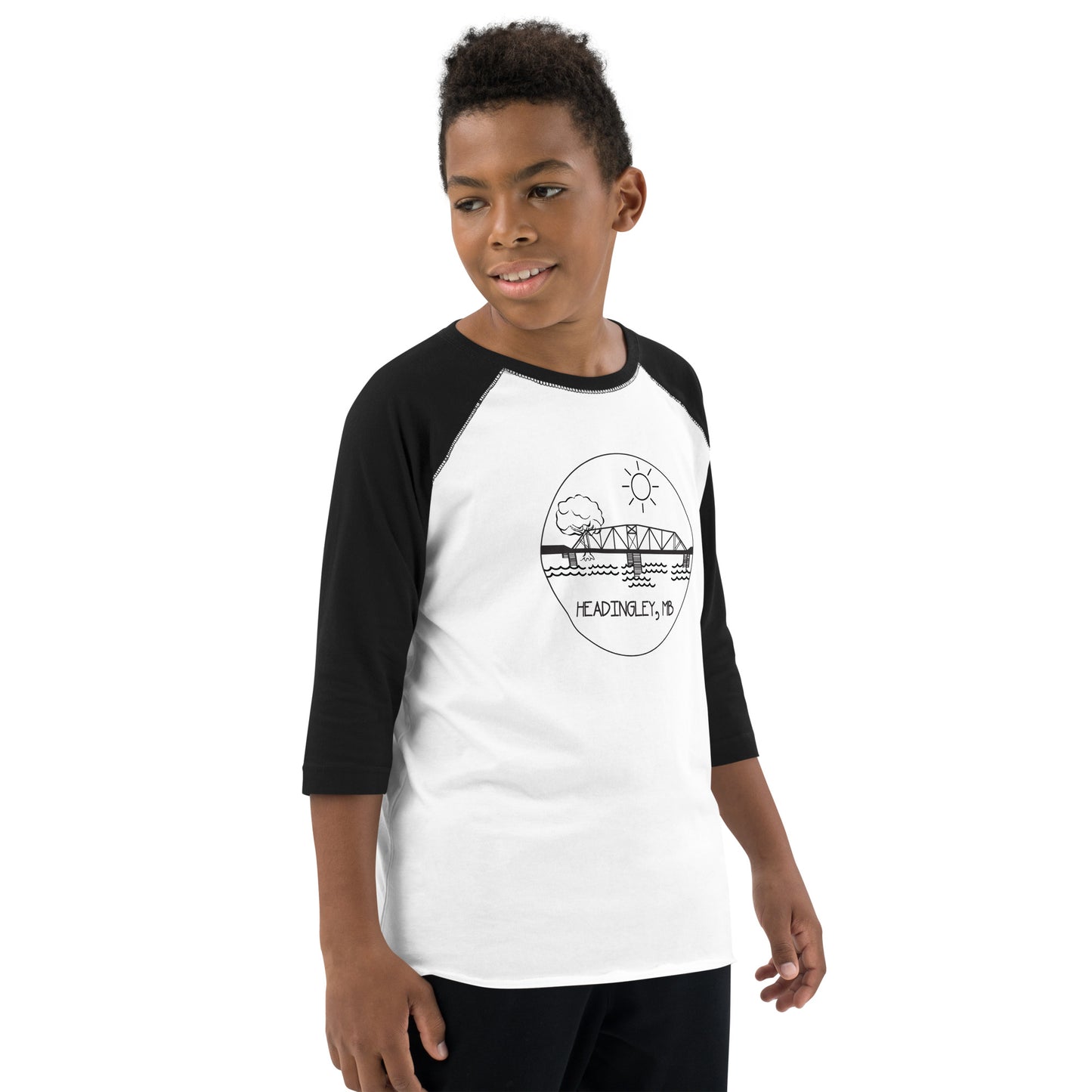 Youth Baseball Shirt "HEADINGLEY, MB" in Basic Black & Classic White