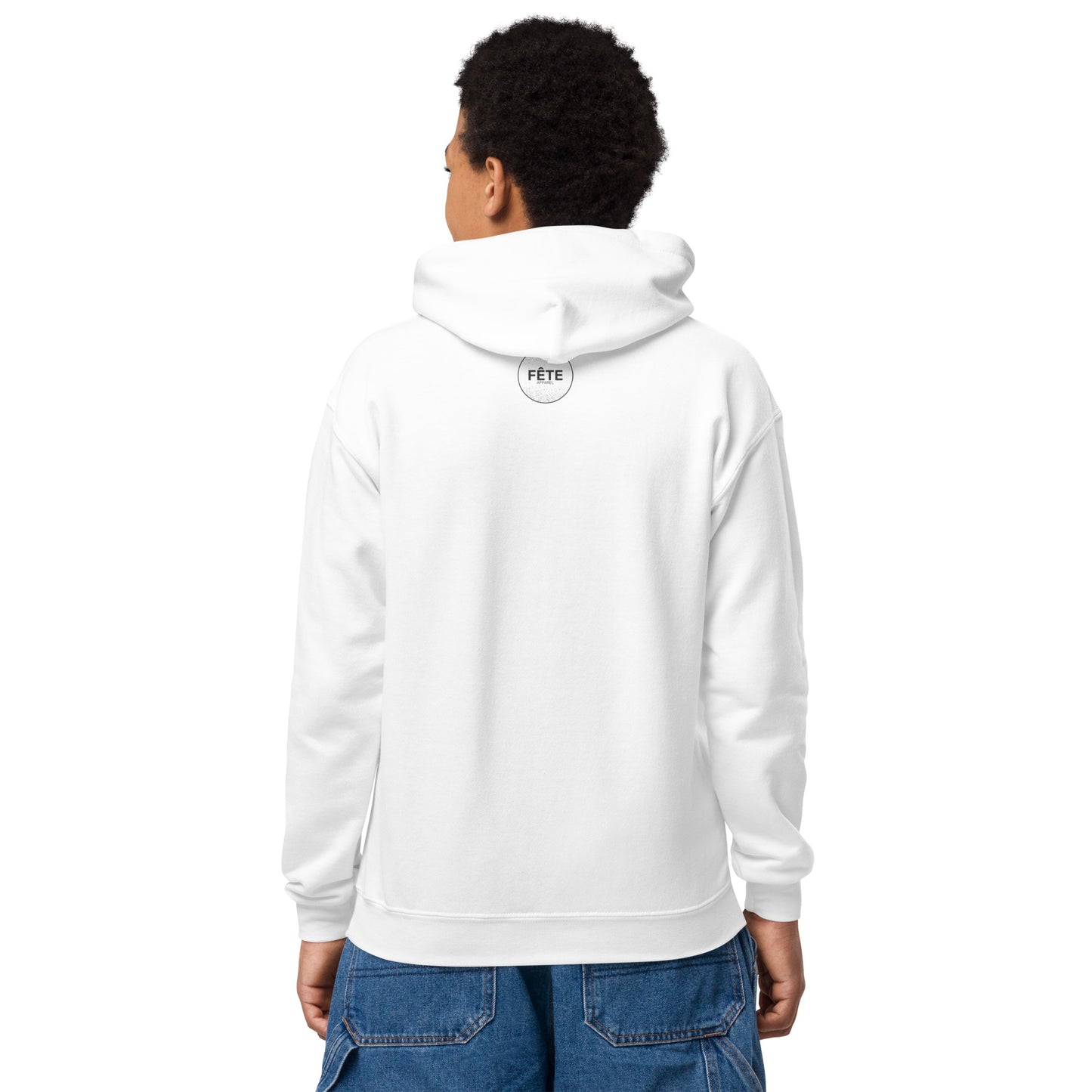 Youth Traditional Hoodie "DEER POINTE PARK" Embroidered in Basic Black & Old Gold on Classic White