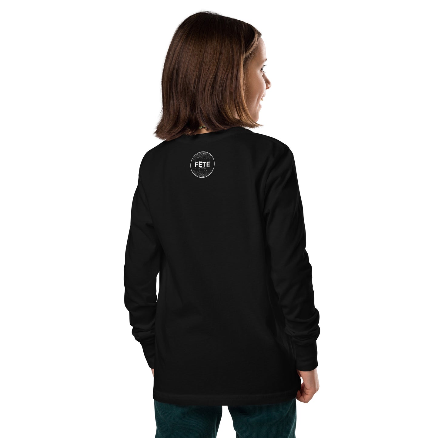 Youth Long-Sleeved Shirt 'DEER POINTE PARK" Embroidered in Classic White & Old Gold on Basic Black