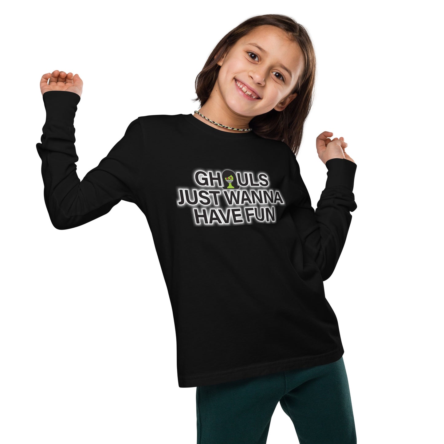 FALL LIMITED EDITION Youth Long-Sleeved Shirt "GHOULS JUST WANNA HAVE FUN" in Basic Black or Classic White