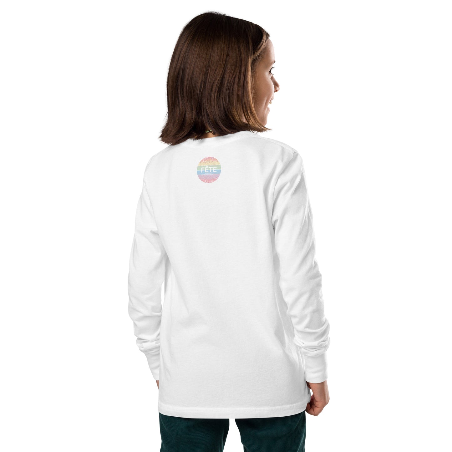Youth Long-Sleeved Shirt Horse Lover in Classic White & Cotton Candy