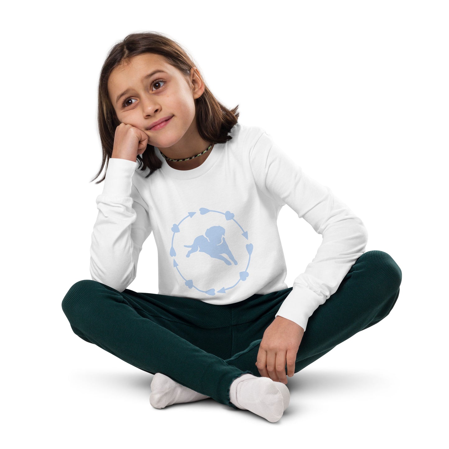 Youth Long-Sleeved Shirt Dog Lover in Classic White & Blue Bubblegum