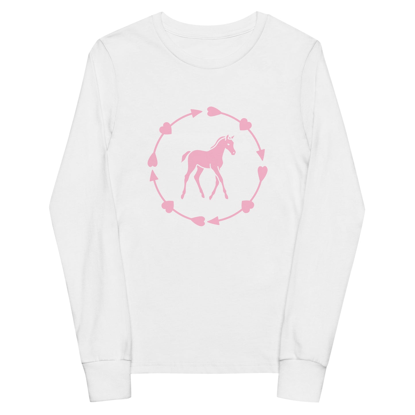 Youth Long-Sleeved Shirt Horse Lover in Classic White & Cotton Candy