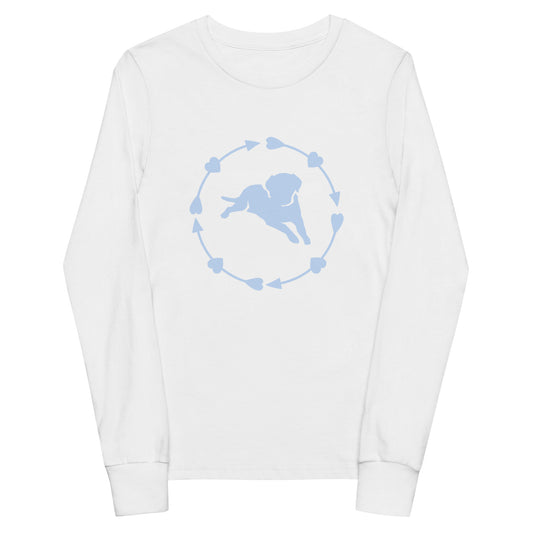 Youth Long-Sleeved Shirt Dog Lover in Classic White & Blue Bubblegum