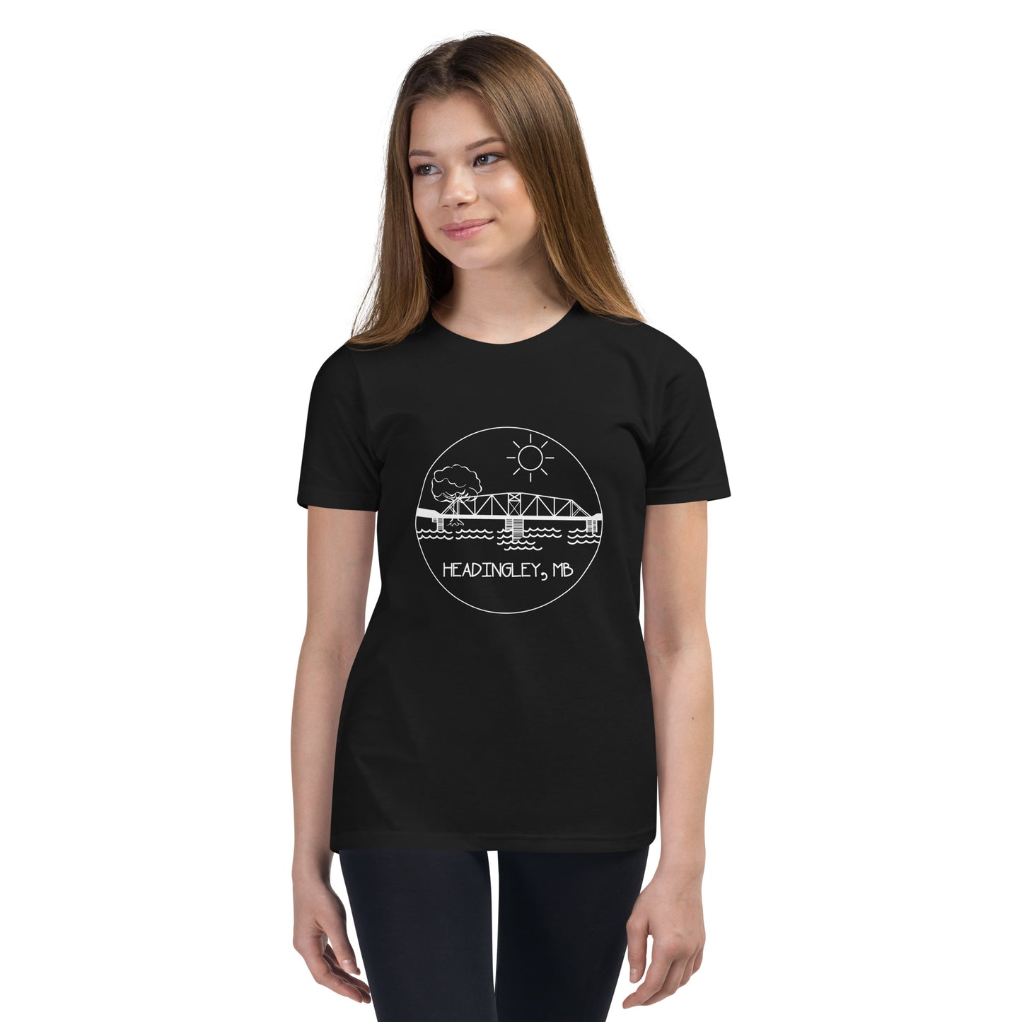 Youth T-Shirt "HEADINGLEY, MB" in Classic White on Basic Black, French Navy, Canadian Red, Racing Green or Storm Grey