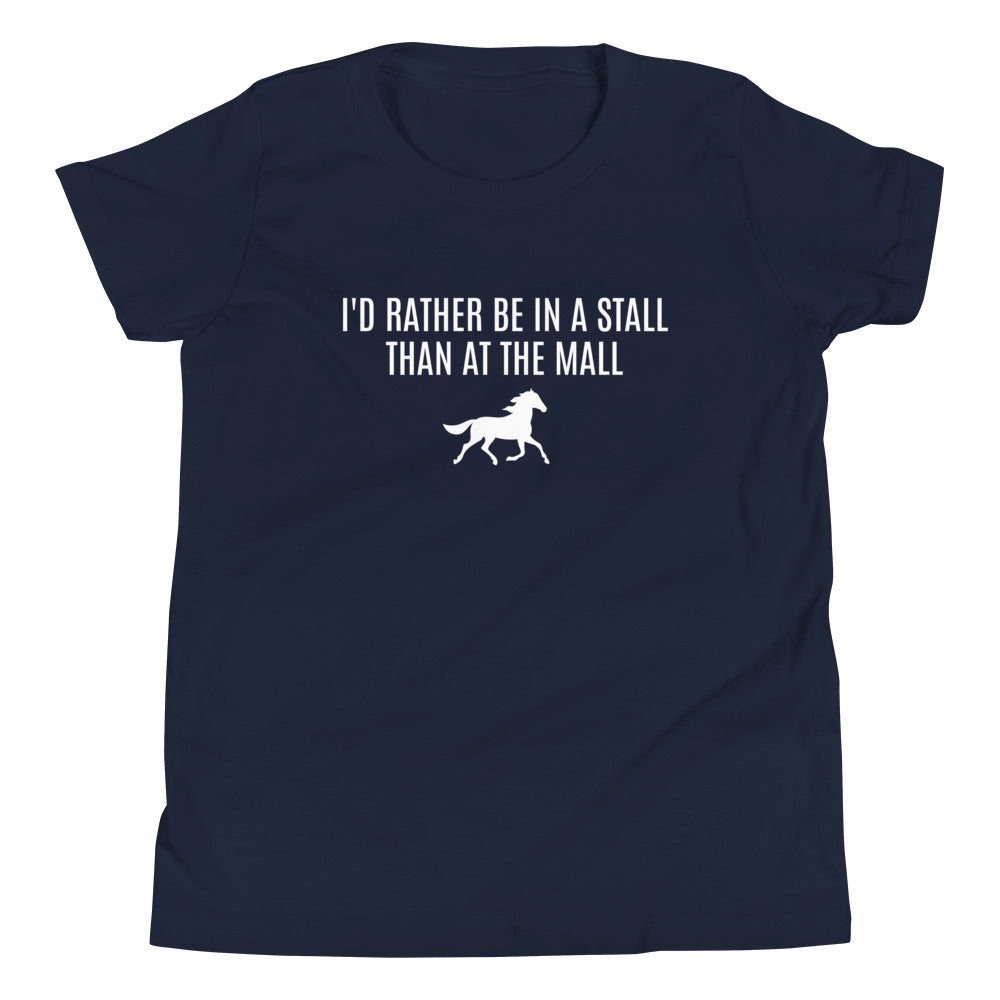 Youth T-Shirt "I'D RATHER BE IN A STALL" in Basic Black, French Navy, Canadian Red or Storm Grey