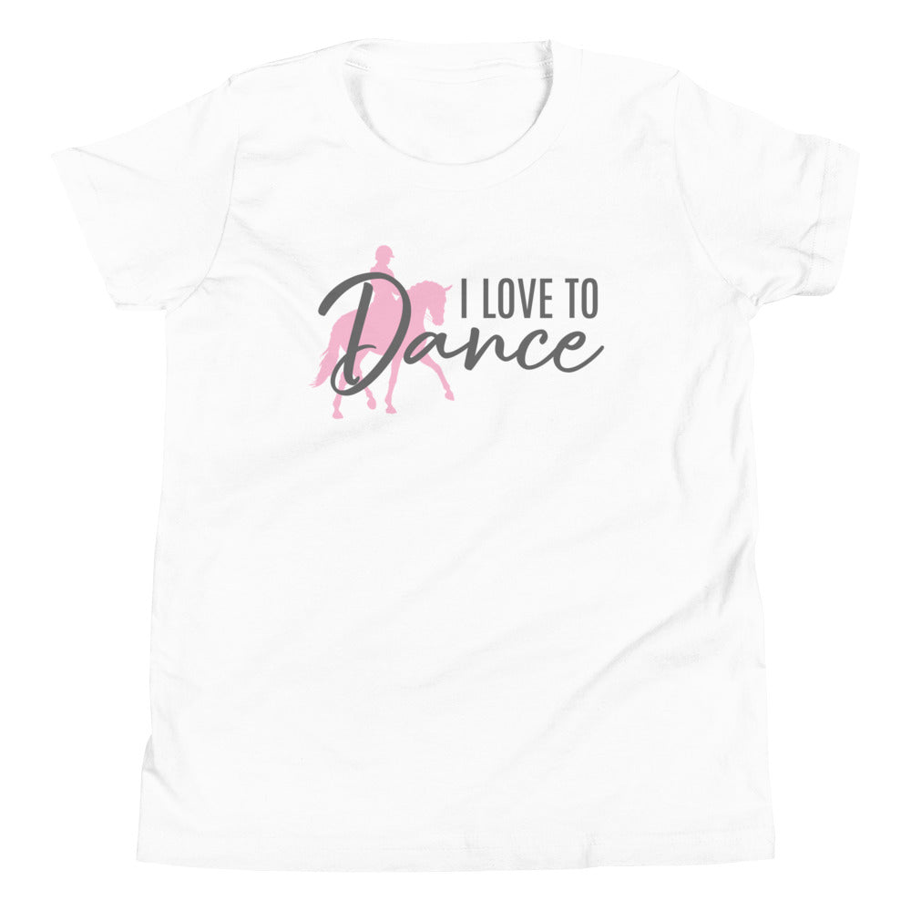 Youth T-Shirt "I LOVE TO DANCE" in Cotton Candy & Storm Grey on Classic White or Heather Grey