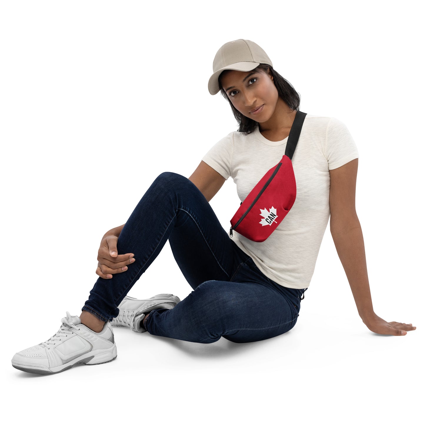 Fanny Pack Maple Leaf in Classic White on Canadian Red