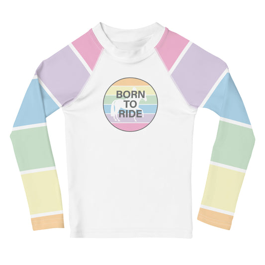 Children's Long-Sleeved Sun Shirt "BORN TO RIDE" in Fun Fetti Colours