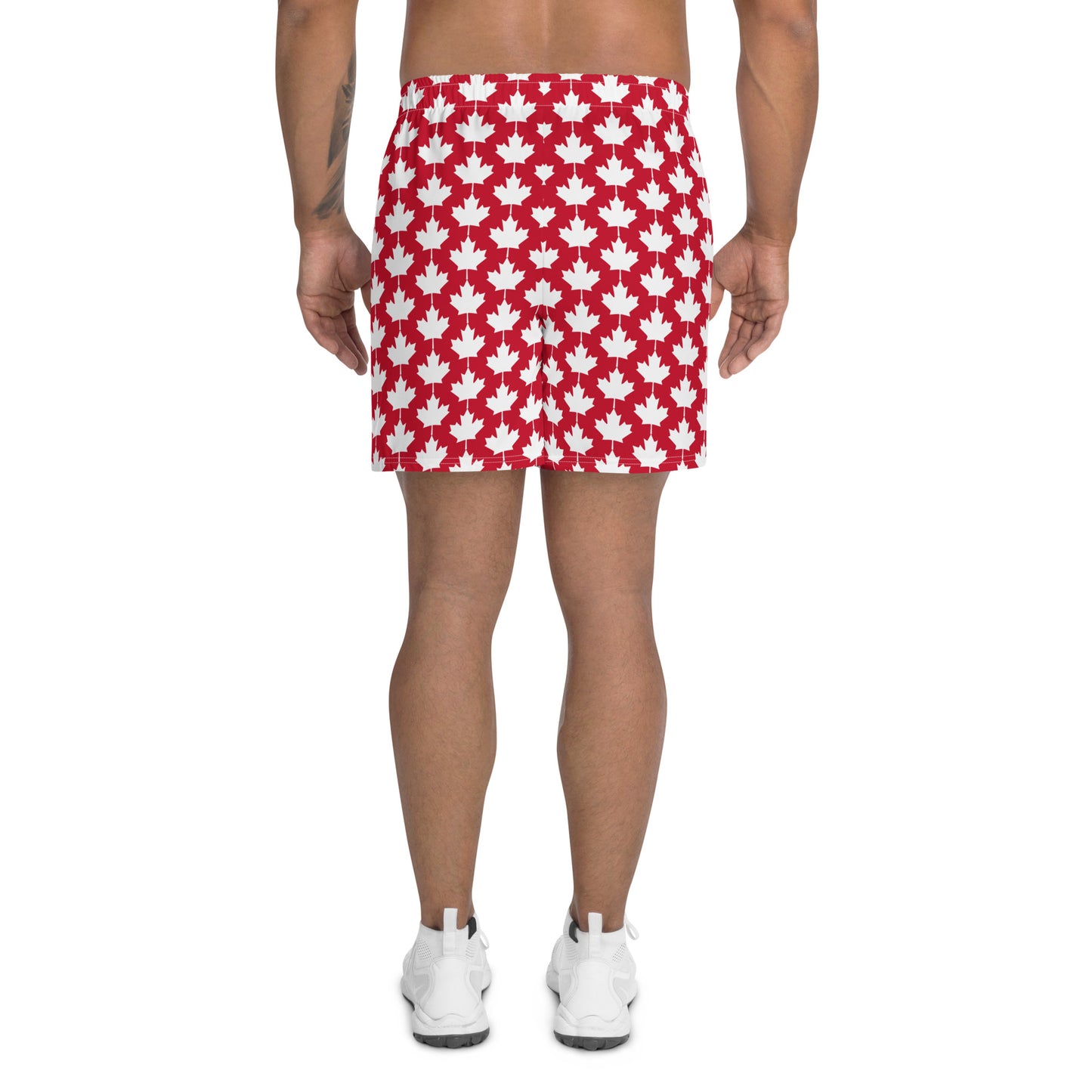 Men's Athletic Shorts Maple Leaf in Classic White on Canadian Red