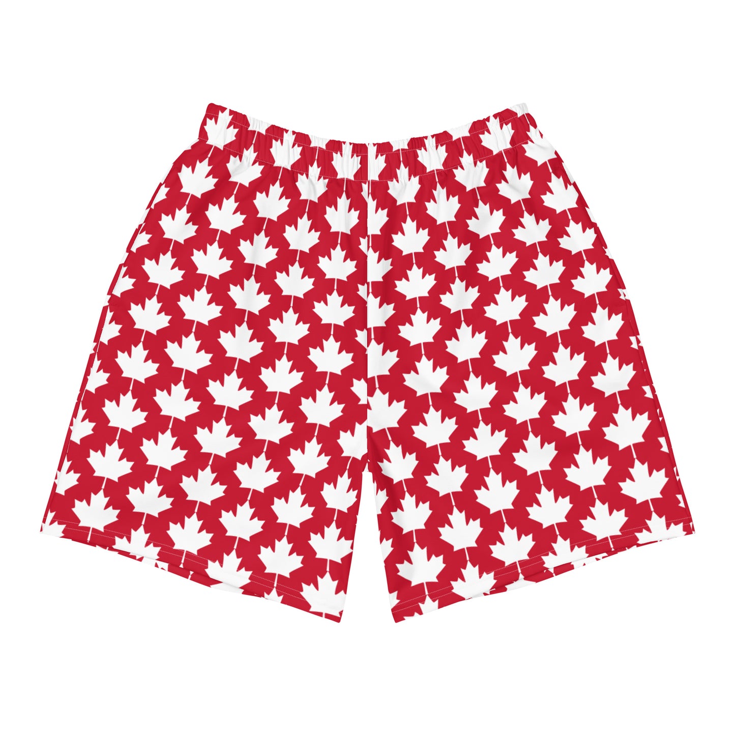 Men's Athletic Shorts Maple Leaf in Classic White on Canadian Red