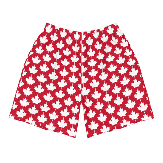 Men's Athletic Shorts Maple Leaf in Classic White on Canadian Red