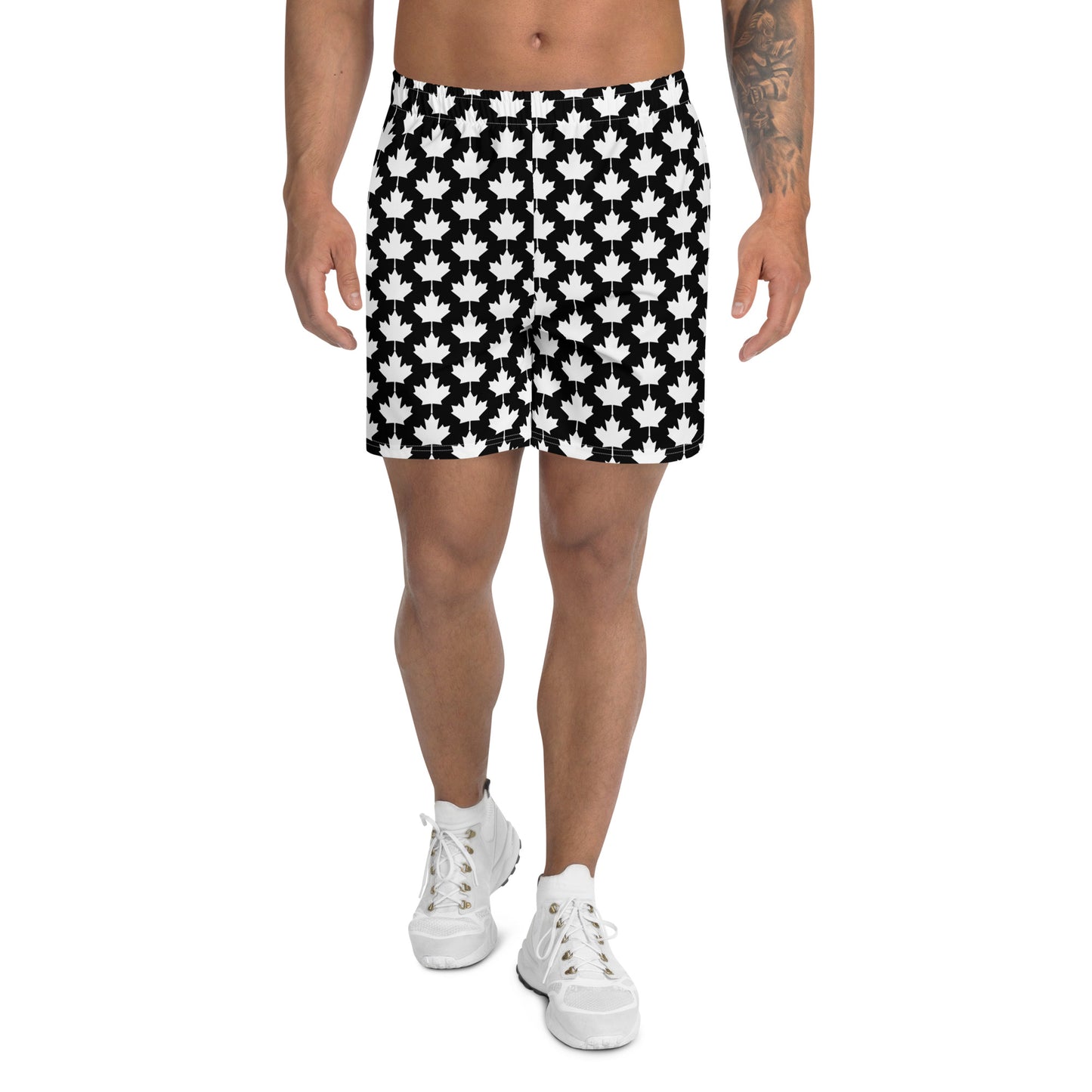 Men's Athletic Shorts Maple Leaf in Classic White on Basic Black