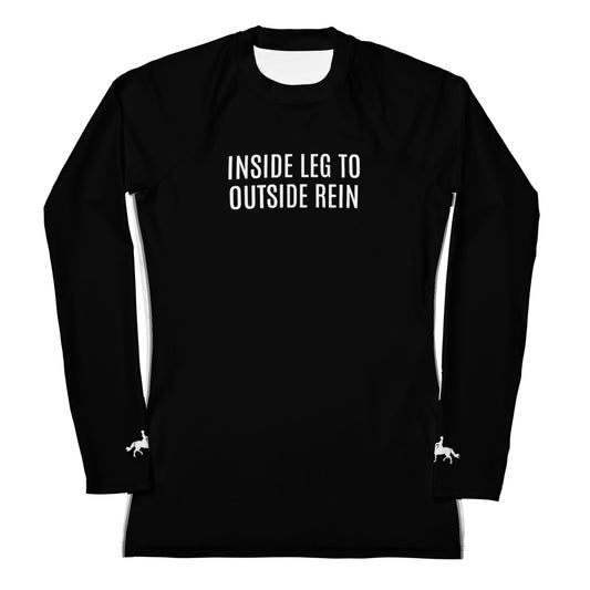 Women's Long-Sleeved Sun Shirt "INSIDE LEG TO OUTSIDE REIN" in Basic Black & Classic White