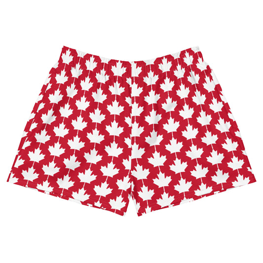 Women’s Athletic Shorts Maple Leaf in Classic White on Canadian Red