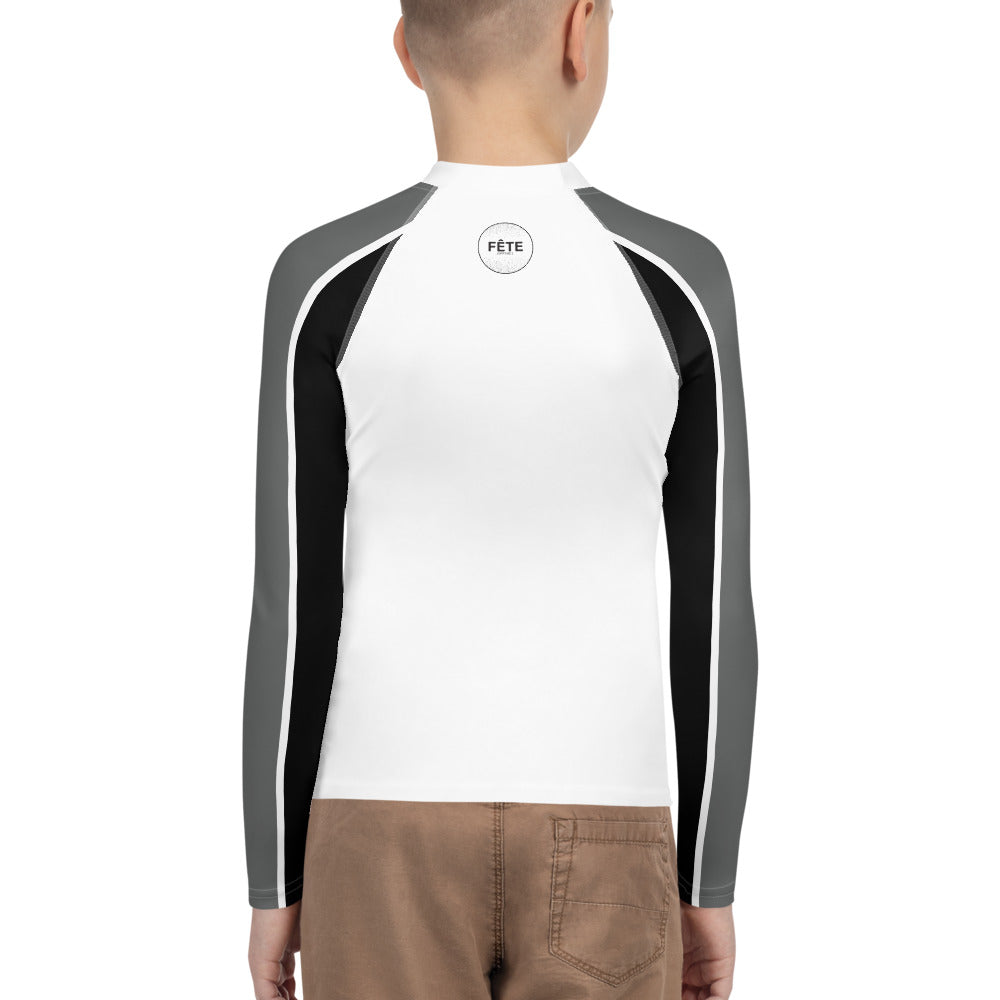 Youth Long-Sleeved Sun Shirt Equestrian in Classic White, Basic Black & Storm Grey