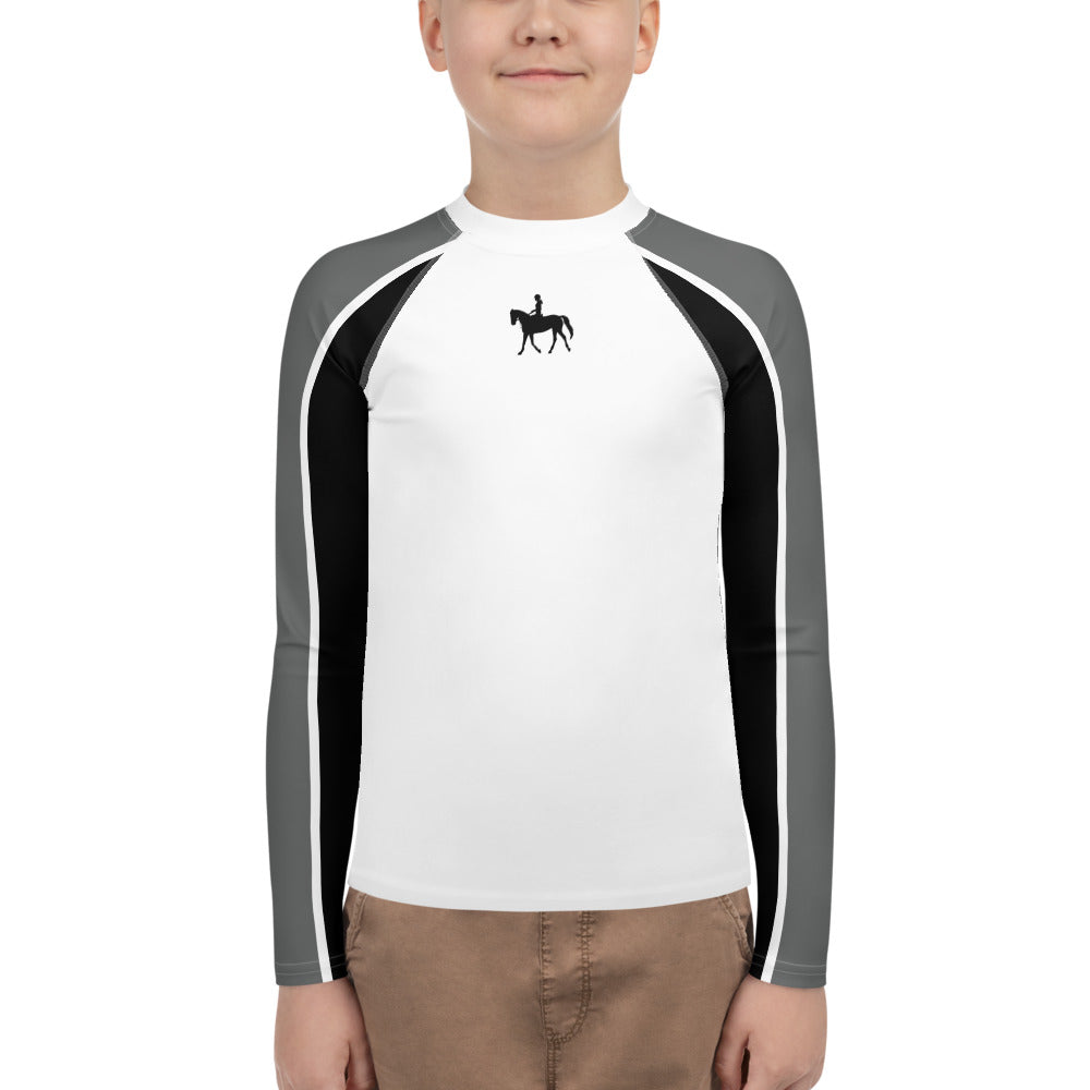 Youth Long-Sleeved Sun Shirt Equestrian in Classic White, Basic Black & Storm Grey