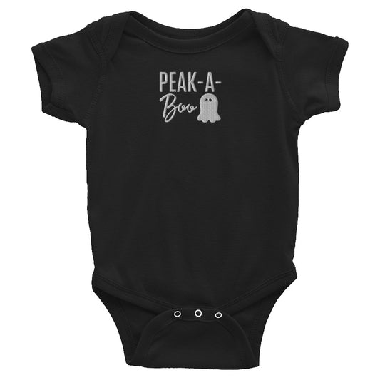 FALL LIMITED EDITION Infant Onesie "PEAK-A-BOO" Embroidered on Basic Black