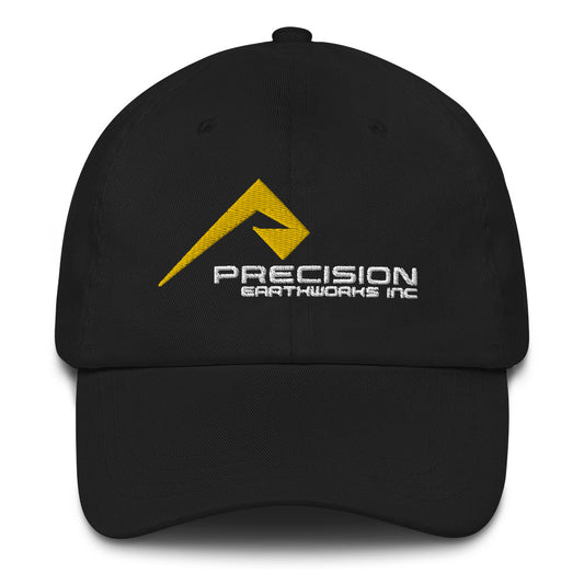 Adjustable Cap "PRECISION EARTHWORKS INC" Embroidered in Classic White & Gold on Basic Black