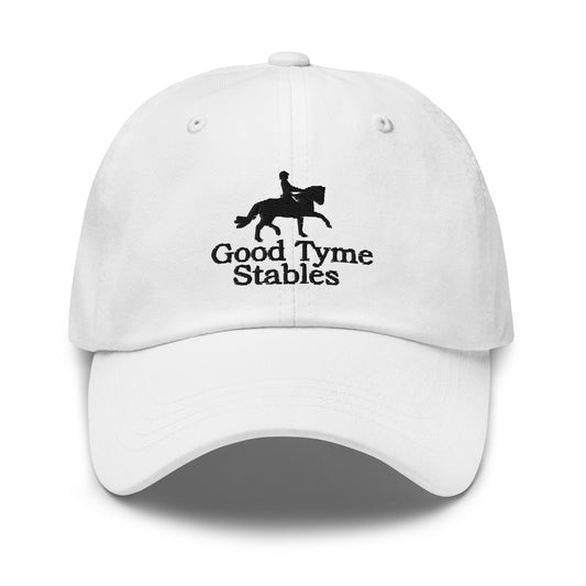 Adjustable Cap "GOOD TYME STABLES" Embroidered in Basic Black on Classic White