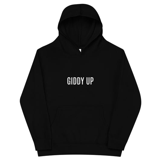 Children's Fleece Hoodie "GIDDY UP" in Classic White on Basic Black or French Navy