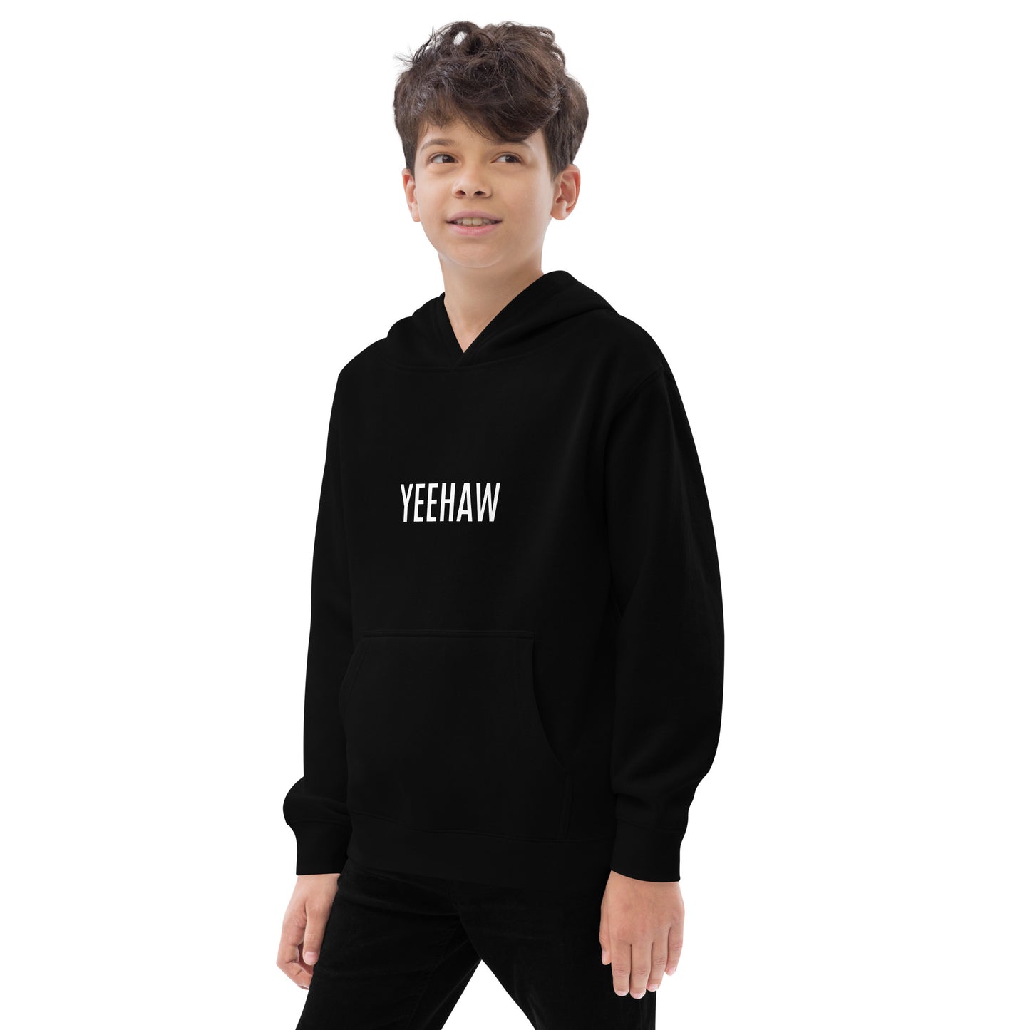 Children's Fleece Hoodie "YEEHAW" in Classic White on Basic Black or French Navy