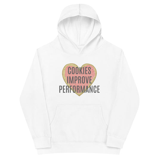 Children's Fleece Hoodie "COOKIES IMPROVE PERFORMANCE" Heart in Classic White or Heather Grey