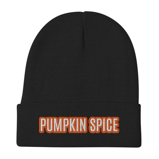 FALL LIMITED EDITION Beanie "PUMPKIN SPICE" Embroidered in Classic White & Pumpkin Orange on Basic Black