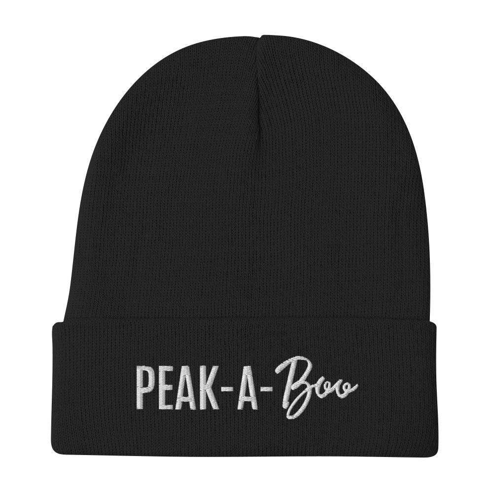 FALL LIMITED EDITION Beanie "PEAK-A-BOO" Embroidered in Classic White on Basic Black