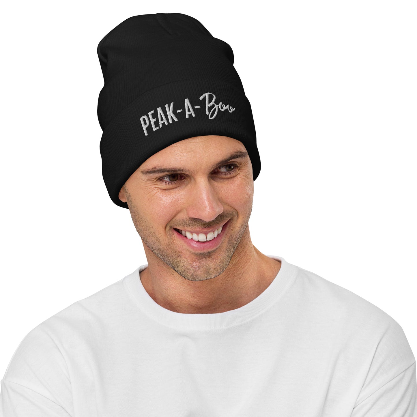 FALL LIMITED EDITION Beanie "PEAK-A-BOO" Embroidered in Classic White on Basic Black