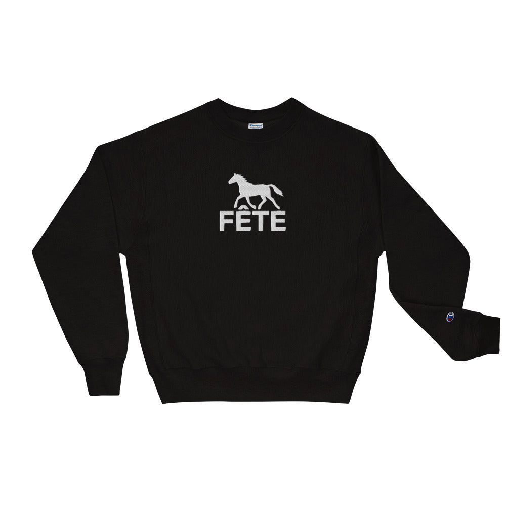 Men's Sweatshirt "FETE" Embroidered in Classic White on Basic Black