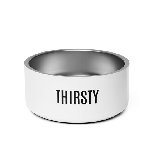 Pet Bowl "THIRSTY" in Classic White & Basic Black