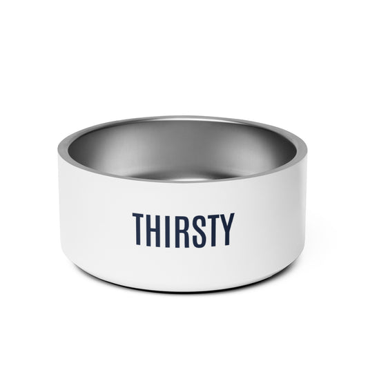 Pet Bowl "THIRSTY" in Classic White & French Navy