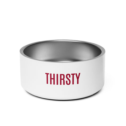 Pet Bowl "THIRSTY" in Classic White & Barn Red