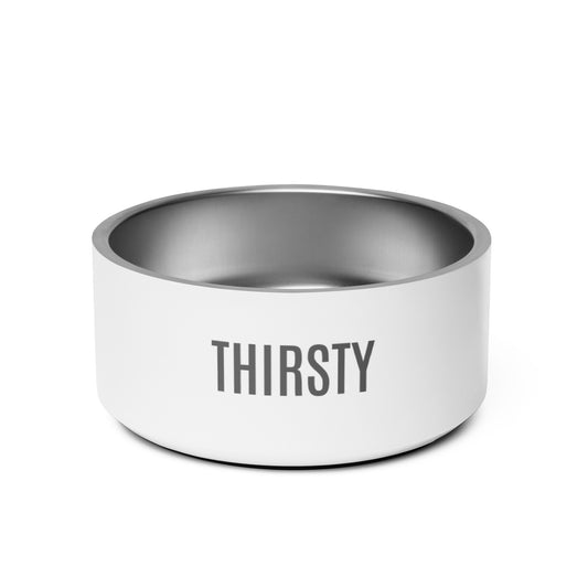 Pet Bowl "THIRSTY" in Classic White & Storm Grey