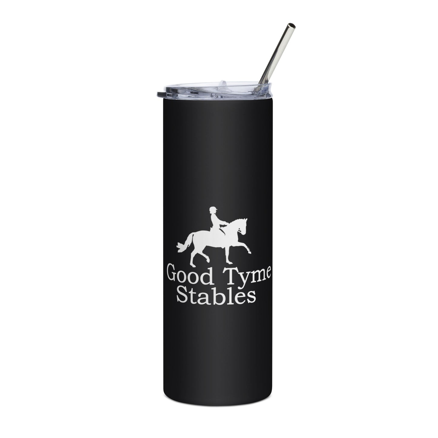 Tall Tumbler "GOOD TYME STABLES" in Classic White on Basic Black