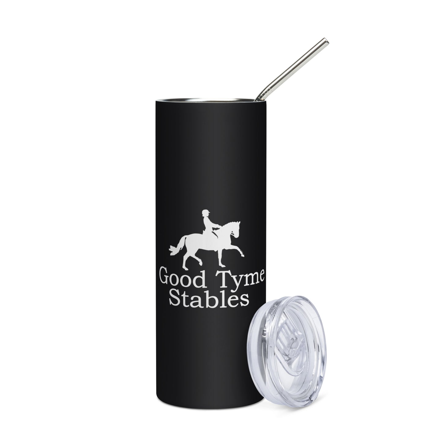 Tall Tumbler "GOOD TYME STABLES" in Classic White on Basic Black