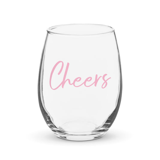 Stemless Wine Glass "CHEERS" Printed in Cotton Candy