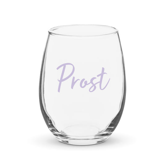 Stemless Wine Glass "PROST" Printed in Grape Taffy