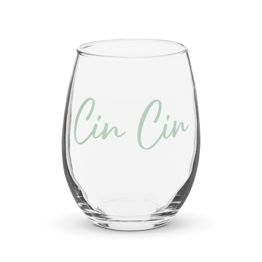 Stemless Wine Glass "CIN CIN" Printed in Sour Apple