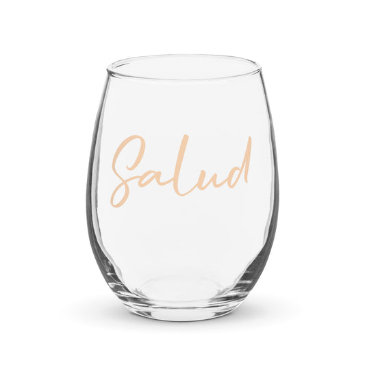 Stemless Wine Glass "SALUD" Printed in Peach Creamsicle