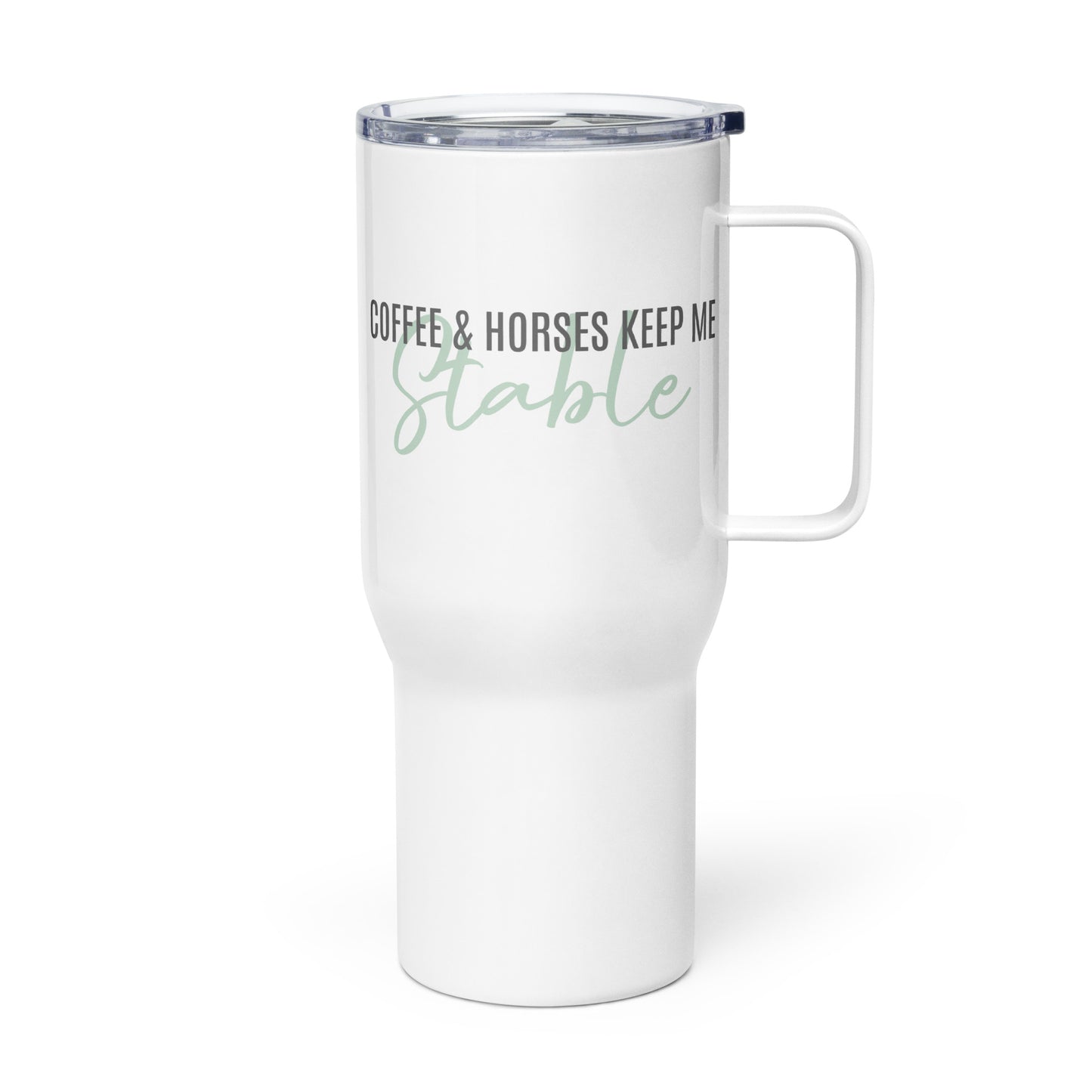 Travel Mug "HORSES KEEP ME STABLE" in Storm Grey & Sour Apple on Classic White