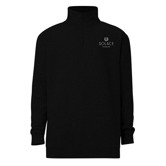 Adult Fleece Pullover "SOLACE STABLES" Embroidered Front in Classic White on Basic Black