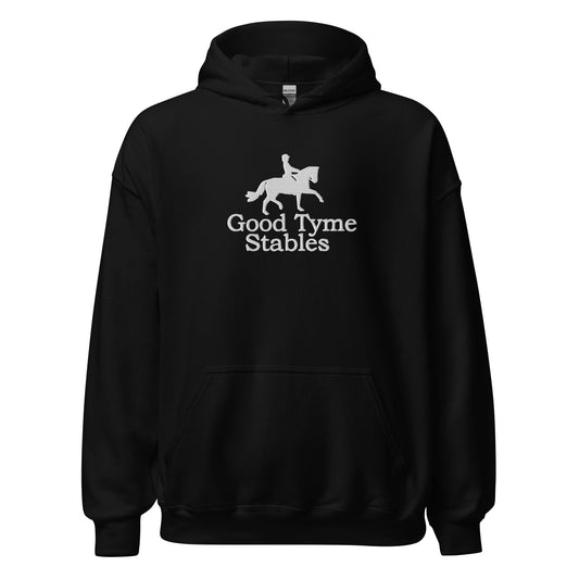 Adult Traditional Hoodie "GOOD TYME STABLES" Embroidered in Classic White