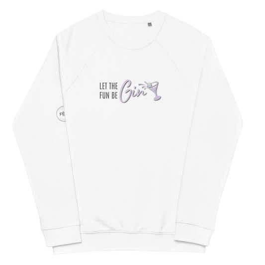 Adult Raglan Sweatshirt "LET THE FUN BE GIN" in Grape Taffy & Storm Grey on Classic White