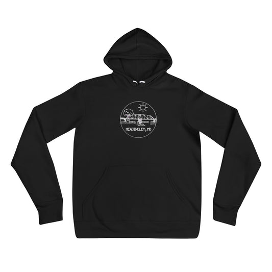 Adult Hoodie "HEADINGLEY, MB" Embroidered in Classic White on Basic Black