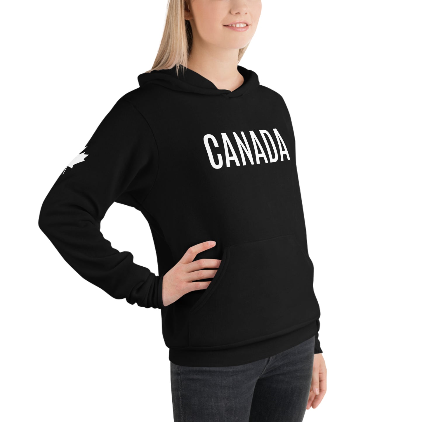 Adult Hoodie "CANADA" in Classic White on Basic Black