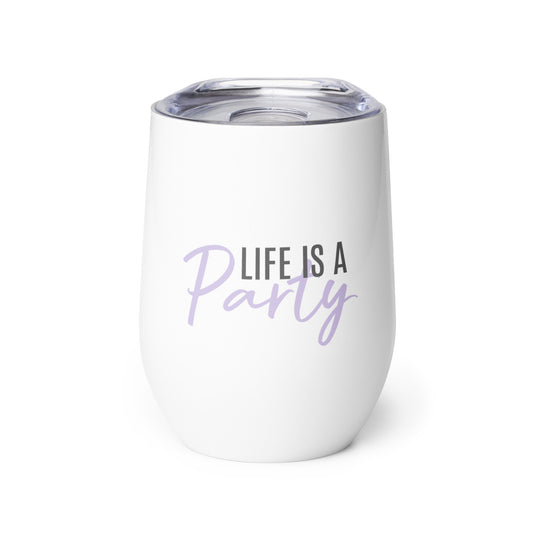 Short Tumbler "LIFE IS A PARTY" in Grape Taffy & Storm Grey on Classic White